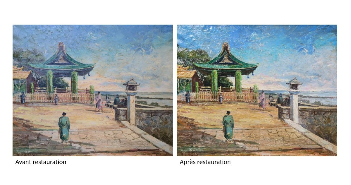 Antal Grosz (1912-1945) , paysage animé d'un temple japonnais,  Japon , huile sur toile-photo-3
