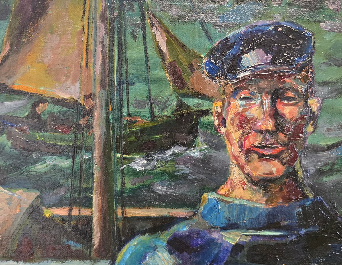 Anonyme, école belge ?, à identifier, portrait de marin, expressionisme, bateaux, gr. Kokoschka-photo-2