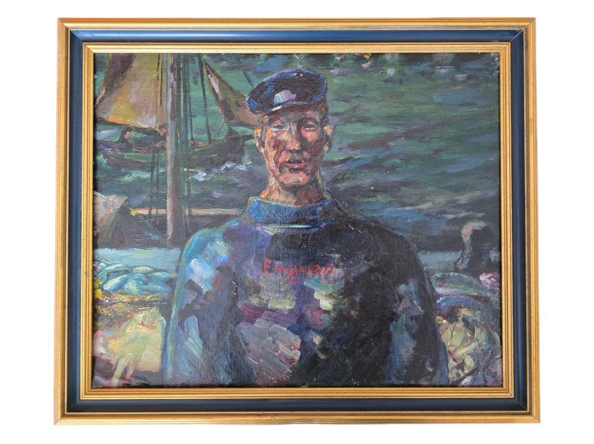 Anonyme, école belge ?, à identifier, portrait de marin, expressionisme, bateaux, gr. Kokoschka-photo-2