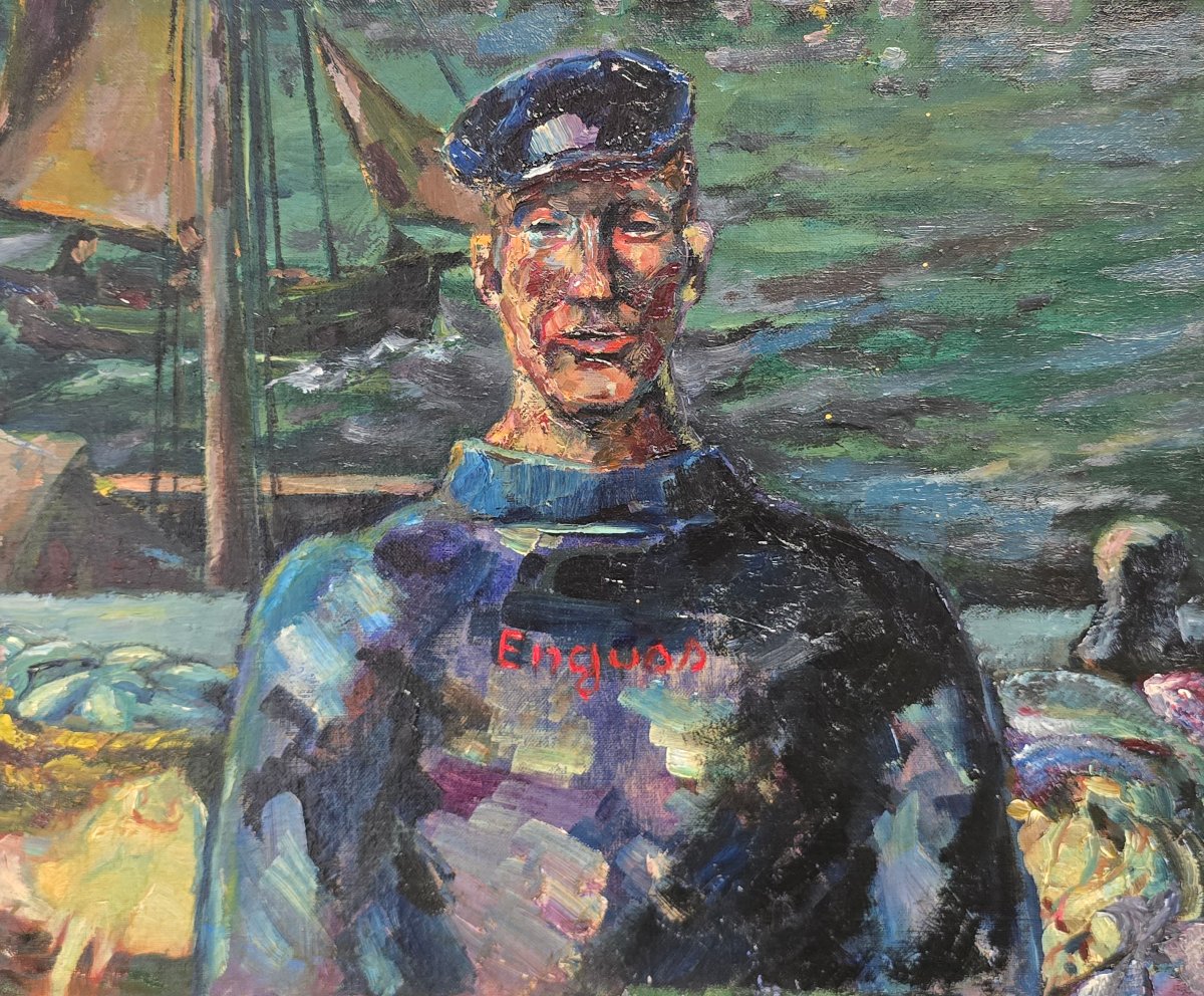 Anonyme, école belge ?, à identifier, portrait de marin, expressionisme, bateaux, gr. Kokoschka