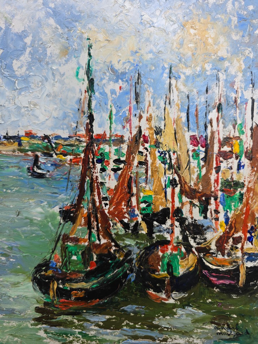 André Maillard, 1946, French School, Boats In A Harbor, Fauvism,-photo-3