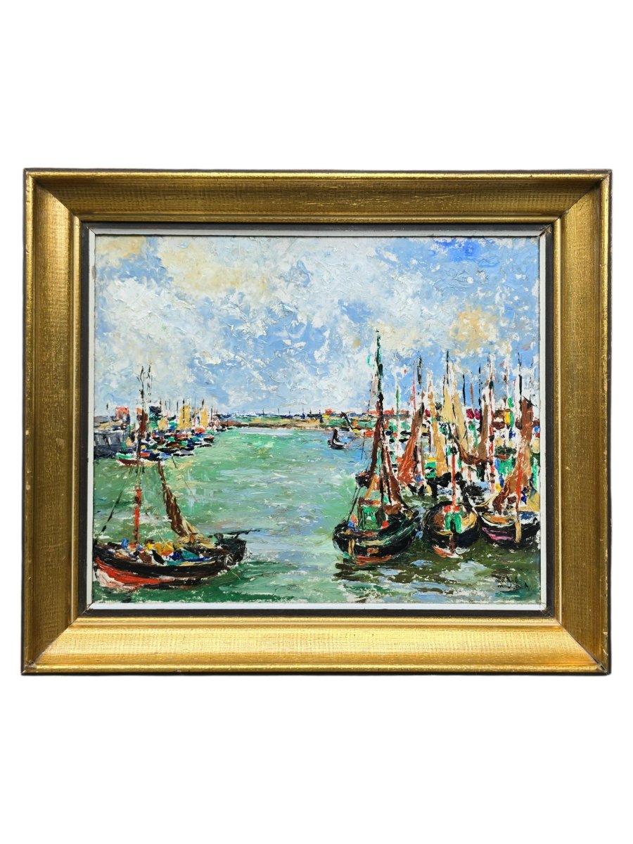 André Maillard, 1946, French School, Boats In A Harbor, Fauvism,-photo-2