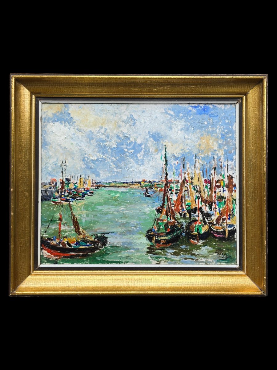 André Maillard, 1946, French School, Boats In A Harbor, Fauvism,-photo-3
