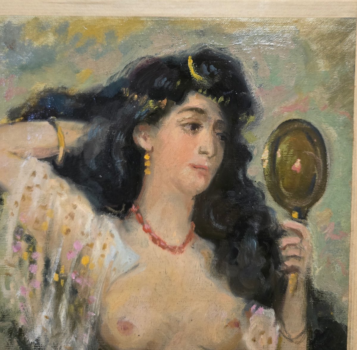 Belgian Or French School - Anonymous, Elegant Nude At The Mirror, Oriental, Orientalism, -photo-4