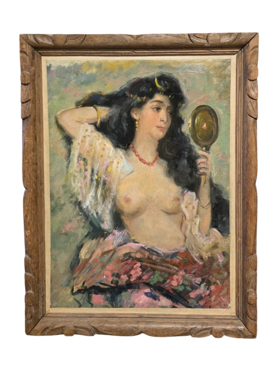 Belgian Or French School - Anonymous, Elegant Nude At The Mirror, Oriental, Orientalism, -photo-1