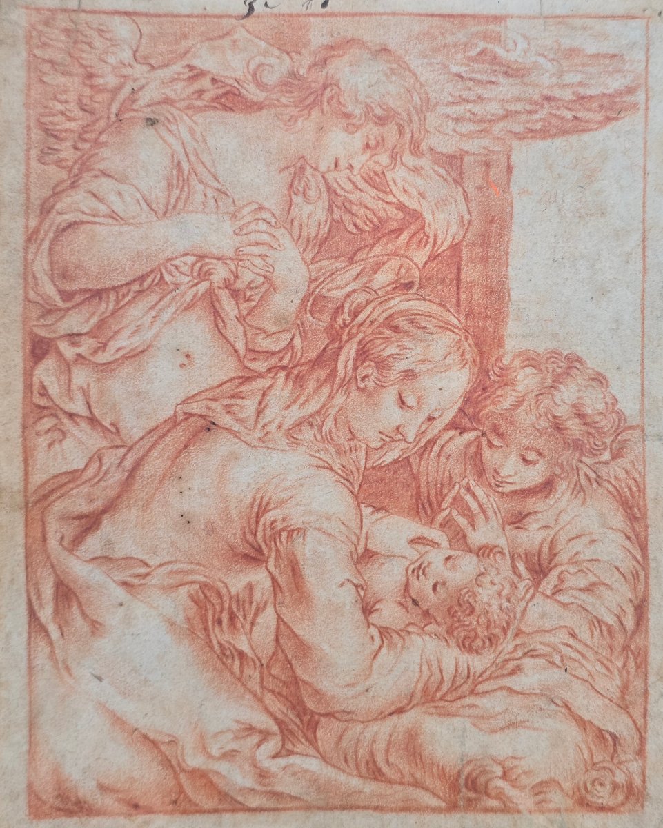École flamande XVIIe, 17eme, d'aprés Blommaert, vierge, christ,  saint, sanguine, dessin,