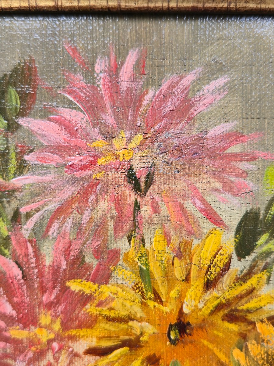 Henry Schouten (1857-1927) - bouquet de fleurs dans un vase - Chrysanthèmes - plantes  - 19e-photo-4