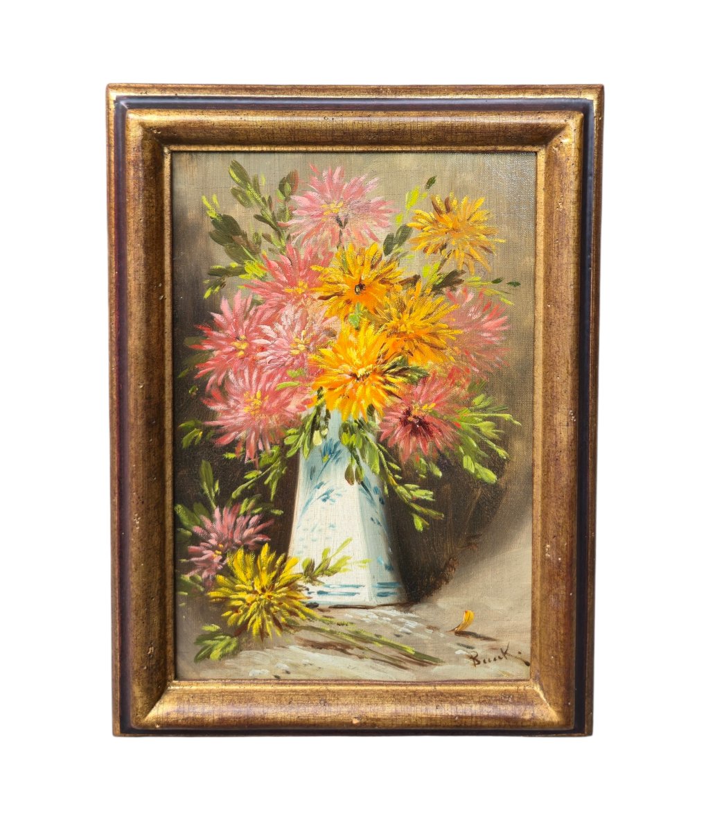 Henry Schouten (1857-1927) - bouquet de fleurs dans un vase - Chrysanthèmes - plantes  - 19e-photo-2