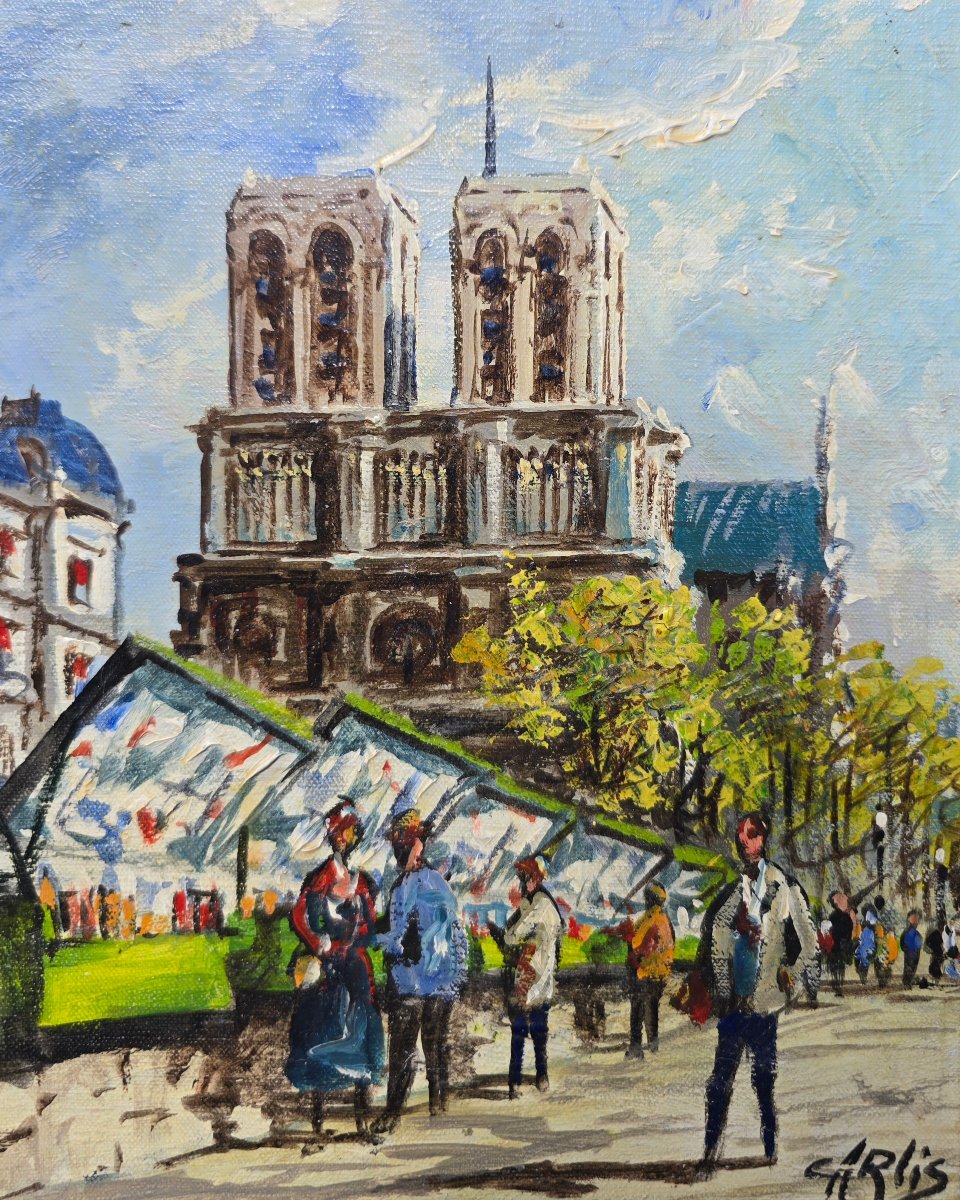 T. Arlis (1935-2011), Paris, Notre-Dame et les bouquinistes, dans le gout de Montmartre, livres