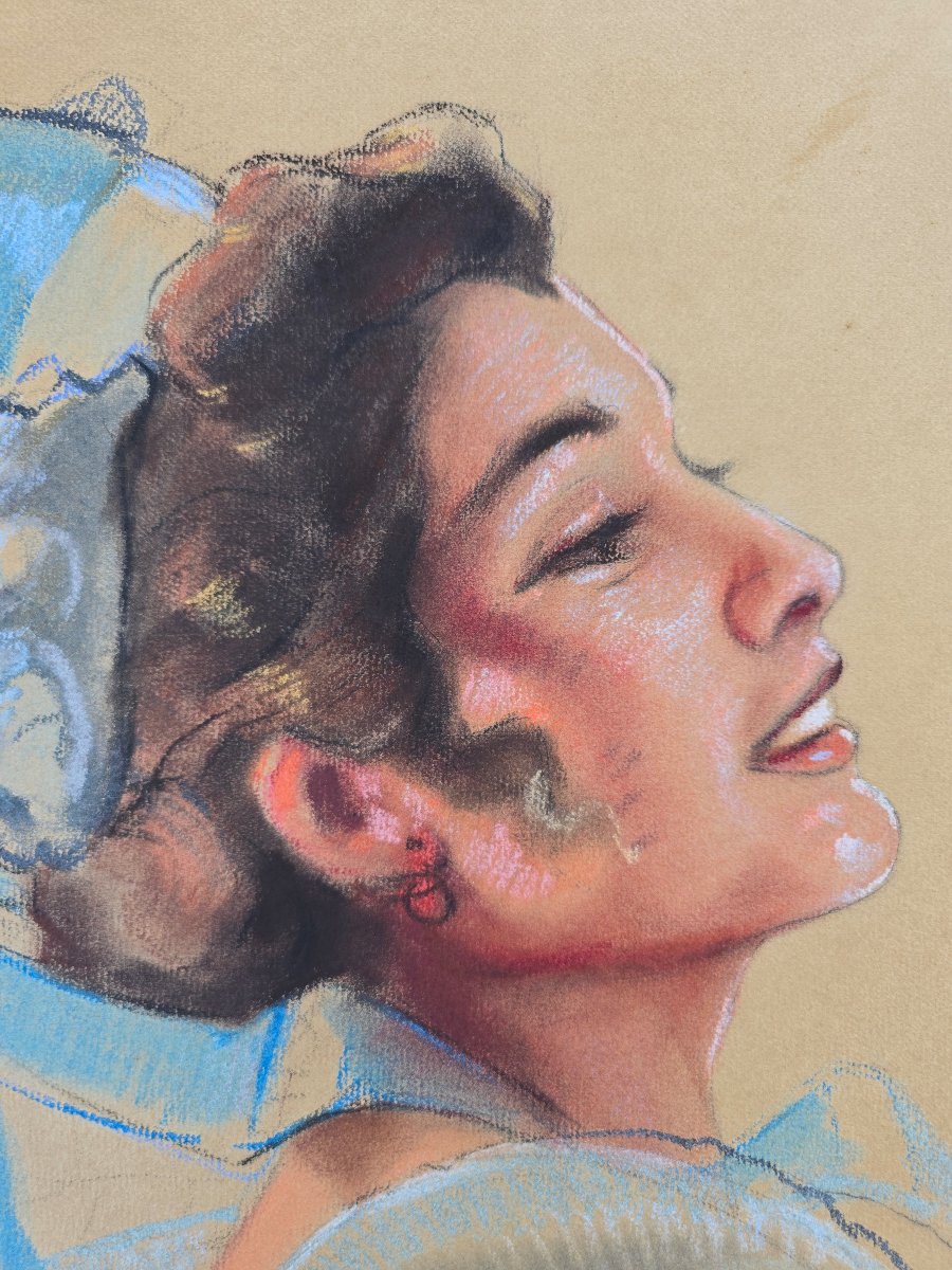 Charles Bisschops (1894-1975) - pastel - portrait jeune femme bretonne - bretagne - -photo-2
