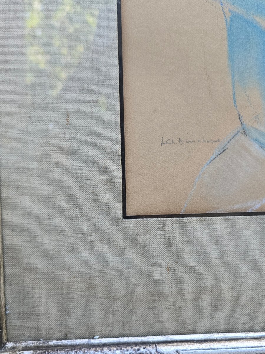 Charles Bisschops (1894-1975) - pastel - portrait jeune femme bretonne - bretagne - -photo-3