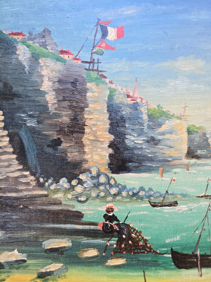 Brun L'anges, 19eme siècle, paysage bord de plage, scène populaire de Bretagne, art naif breton-photo-1