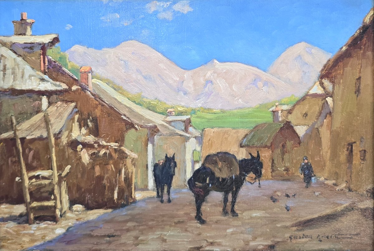 Gaston Knecht (1875-1968), paysage ferme dans les Alpes , Haute Provence, village, montagnes