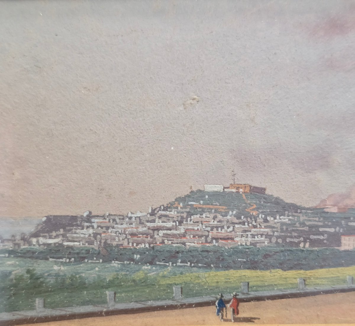 École italienne , 18eme, xviiie, miniature , vedute , vue de Naples , Napoli dal Campo ,gouache-photo-2