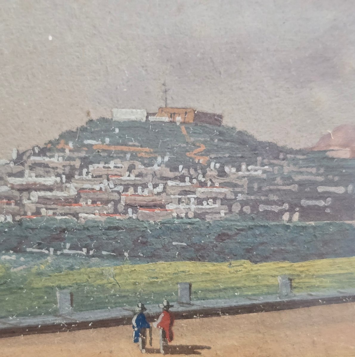 École italienne , 18eme, xviiie, miniature , vedute , vue de Naples , Napoli dal Campo ,gouache-photo-3