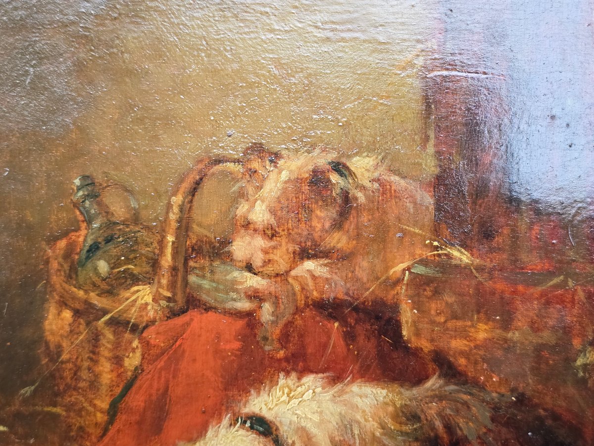 Emmanuel Noterman (1808-1863), chien dormant et chien volant dans un panier, griffon-photo-3
