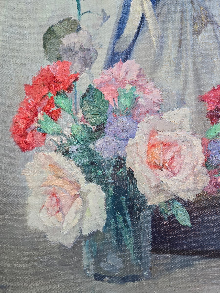 Elisabeth Van Ingelgem (1890–1976), Religious Still Life, Statuette Of The Virgin Mary, Flowers -photo-3