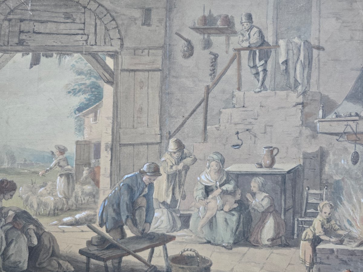 Paul Sandby Munn (1773-1845), d'aprés Bartolozzi, scène de genre à la ferme, Le Matin, 18eme-photo-2