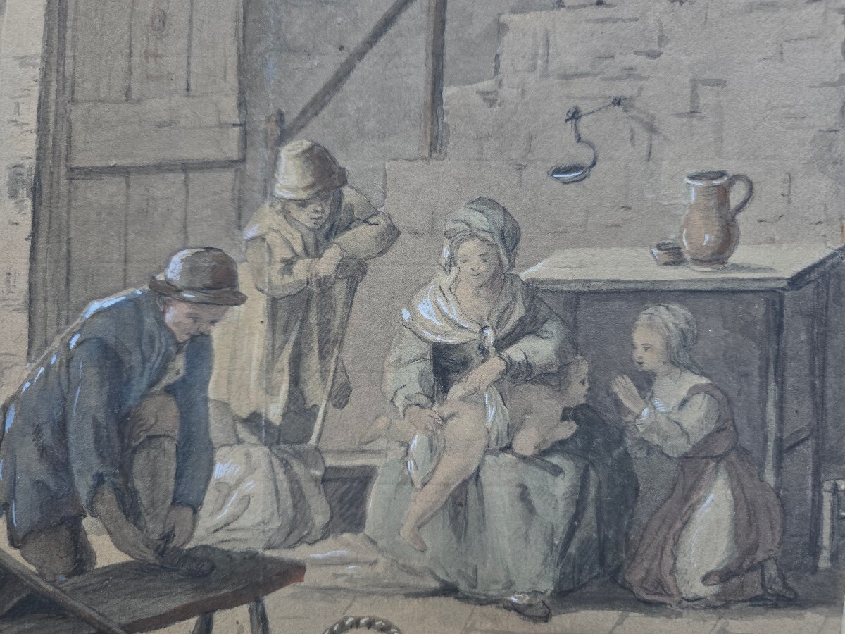 Paul Sandby Munn (1773-1845), d'aprés Bartolozzi, scène de genre à la ferme, Le Matin, 18eme-photo-3