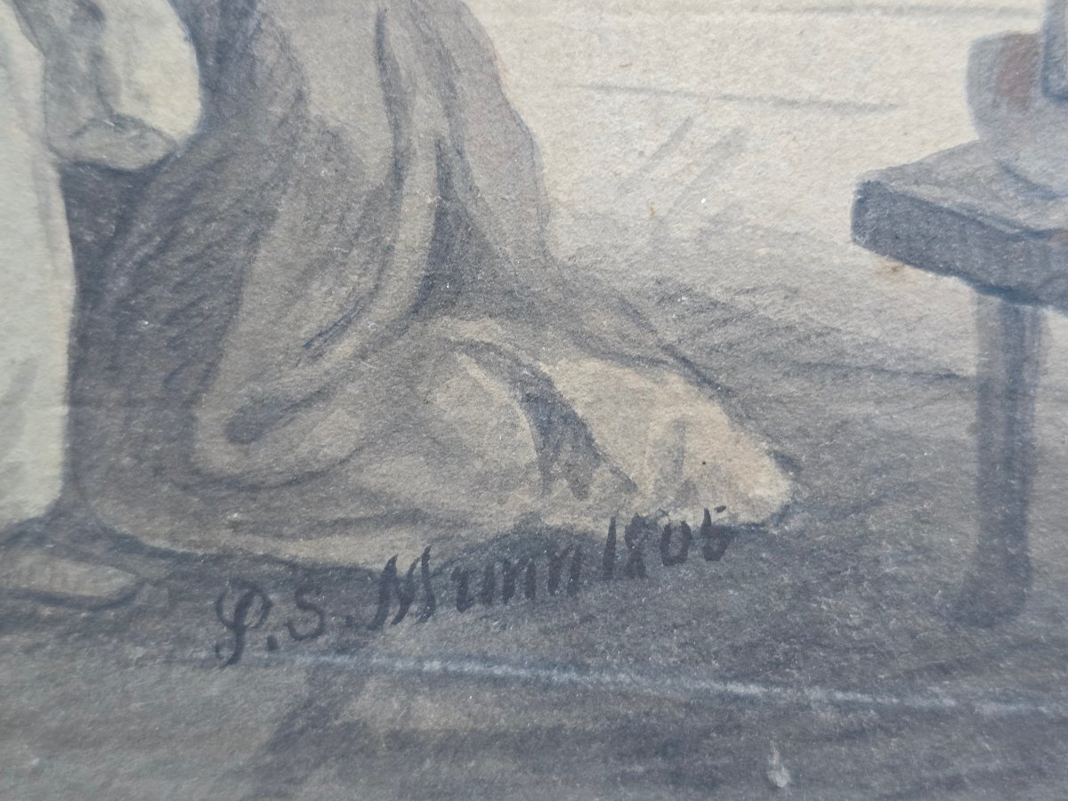 Paul Sandby Munn (1773-1845), d'aprés Bartolozzi, scène de genre à la ferme, Le Matin, 18eme-photo-2