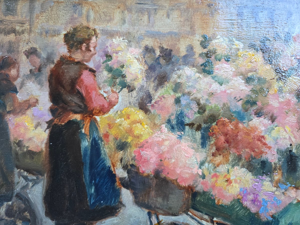 Fernand Gillion (-1950), vendeuse de fleurs sur un marché, bruxelles, belgique-photo-2