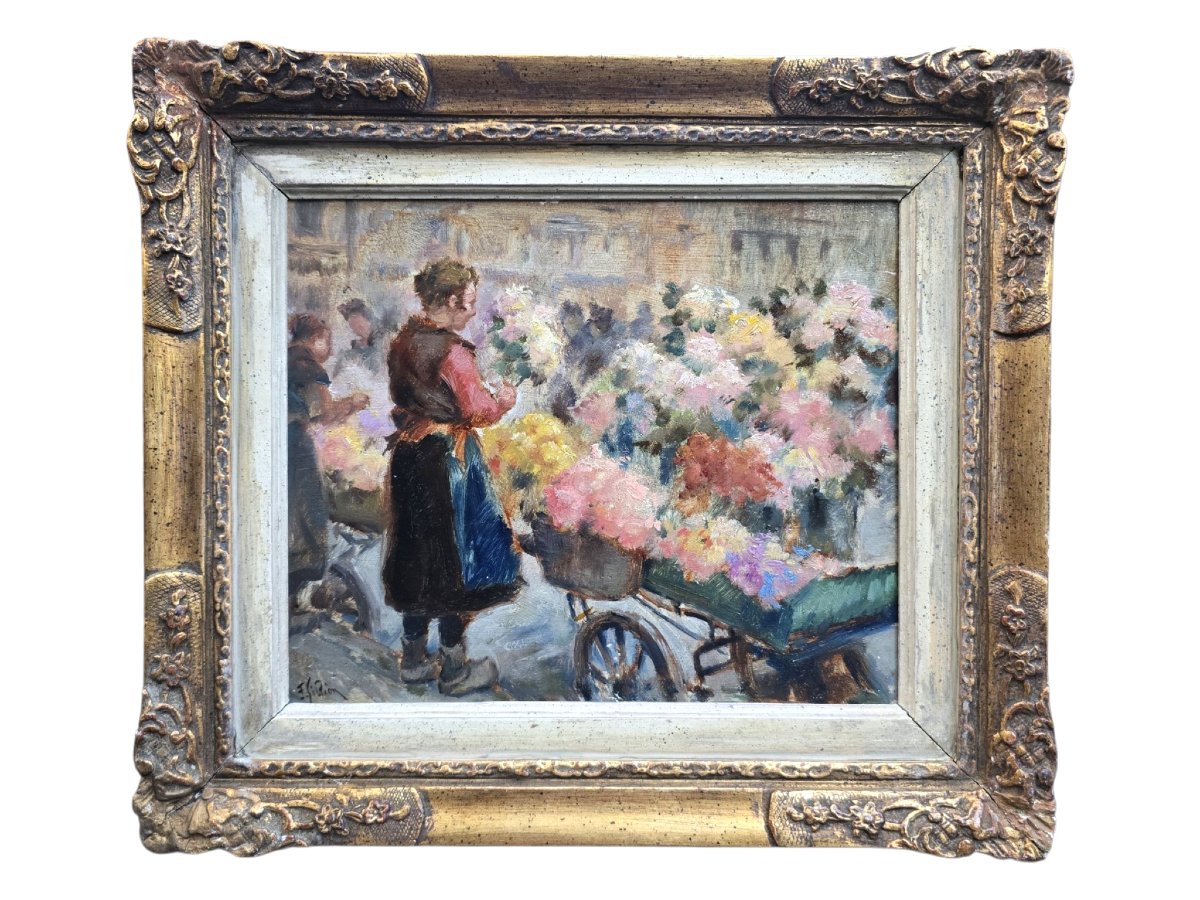 Fernand Gillion (-1950), vendeuse de fleurs sur un marché, bruxelles, belgique-photo-1