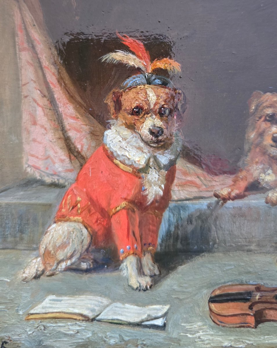 Vincent De Vos (1829–1875) — Musical Dogs — Violin — Circus — Troubadour Costumes-photo-3