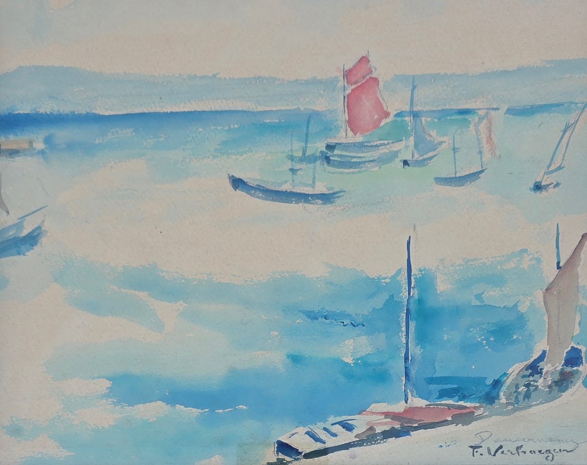 Fernand Verhaegen (1883-1975) - Douarnenez - Bretagne - paysage - port aux voiliers 