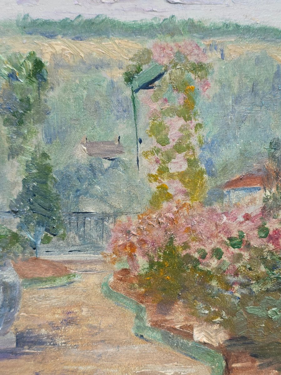 École francaise - vers 1900 - anonyme - impressionisme - vue d'un jardin fleuri - fleurs nature-photo-3