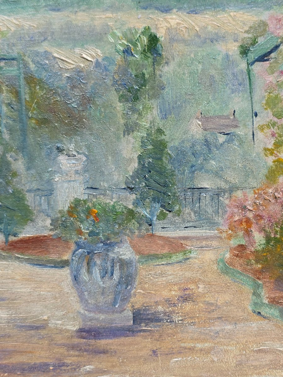 École francaise - vers 1900 - anonyme - impressionisme - vue d'un jardin fleuri - fleurs nature-photo-4