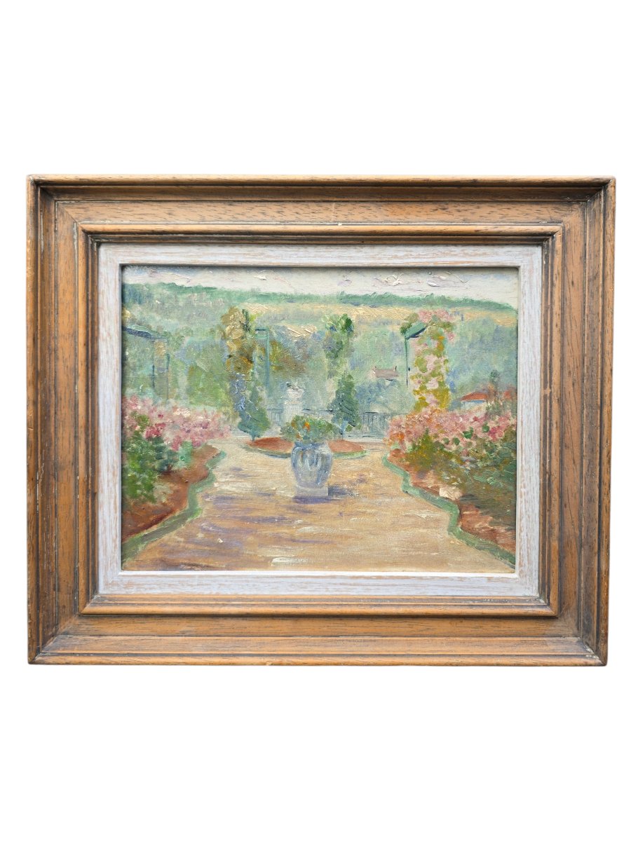 École francaise - vers 1900 - anonyme - impressionisme - vue d'un jardin fleuri - fleurs nature-photo-2