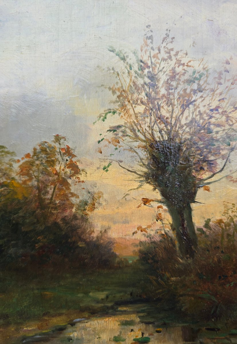 Carl Fey (1867-1939) - école allemande - Dusseldorf - paysage de rivière au ciel couchant -photo-2