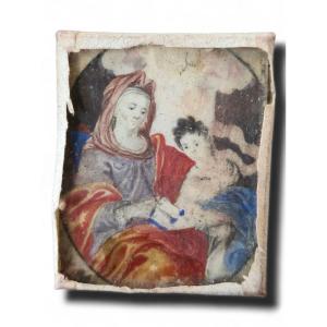 Miniature sur vélin- 18eme siècle- l'éducation de la Vierge 