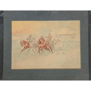 Pierre Petrovitch Perchine (1877-1956) - Troika In The Countryside - Watercolor 