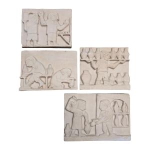 Anonyme - bas reliefs en terre cuite - atelier d'un potier - vers 1940