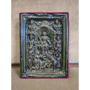 Plaque religieuse - 17eme siécle - Allemagne - sculpture bas relief -  faience glacure verte