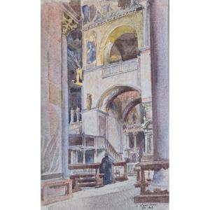 Anonymous 19th Century French School Drawing Watercolor Saint Mark Venice