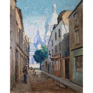 E. Charlier - 1928 - Vue de Montmartre - Paris - Peinture à l'huile sur panneau