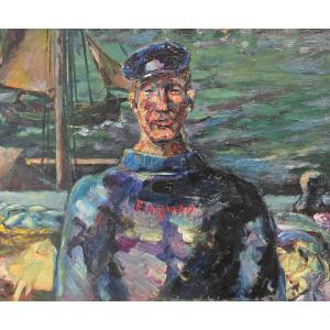 Anonyme, école belge ?, à identifier, portrait de marin, expressionisme, bateaux, gr. Kokoschka