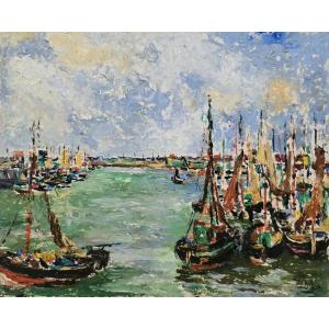 André Maillard, 1946, école francaise, bateaux dans un port, fauvisme, 