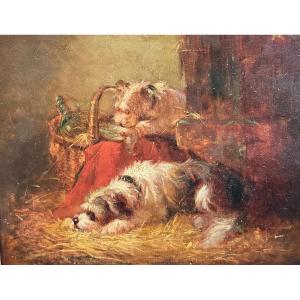 Emmanuel Noterman (1808–1863), Sleeping Dog And Flying Dog In A Basket, Griffon