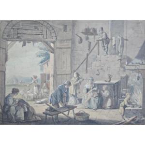 Paul Sandby Munn (1773-1845), d'aprés Bartolozzi, scène de genre à la ferme, Le Matin, 18eme
