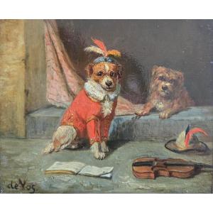 Vincent De Vos (1829–1875) — Musical Dogs — Violin — Circus — Troubadour Costumes