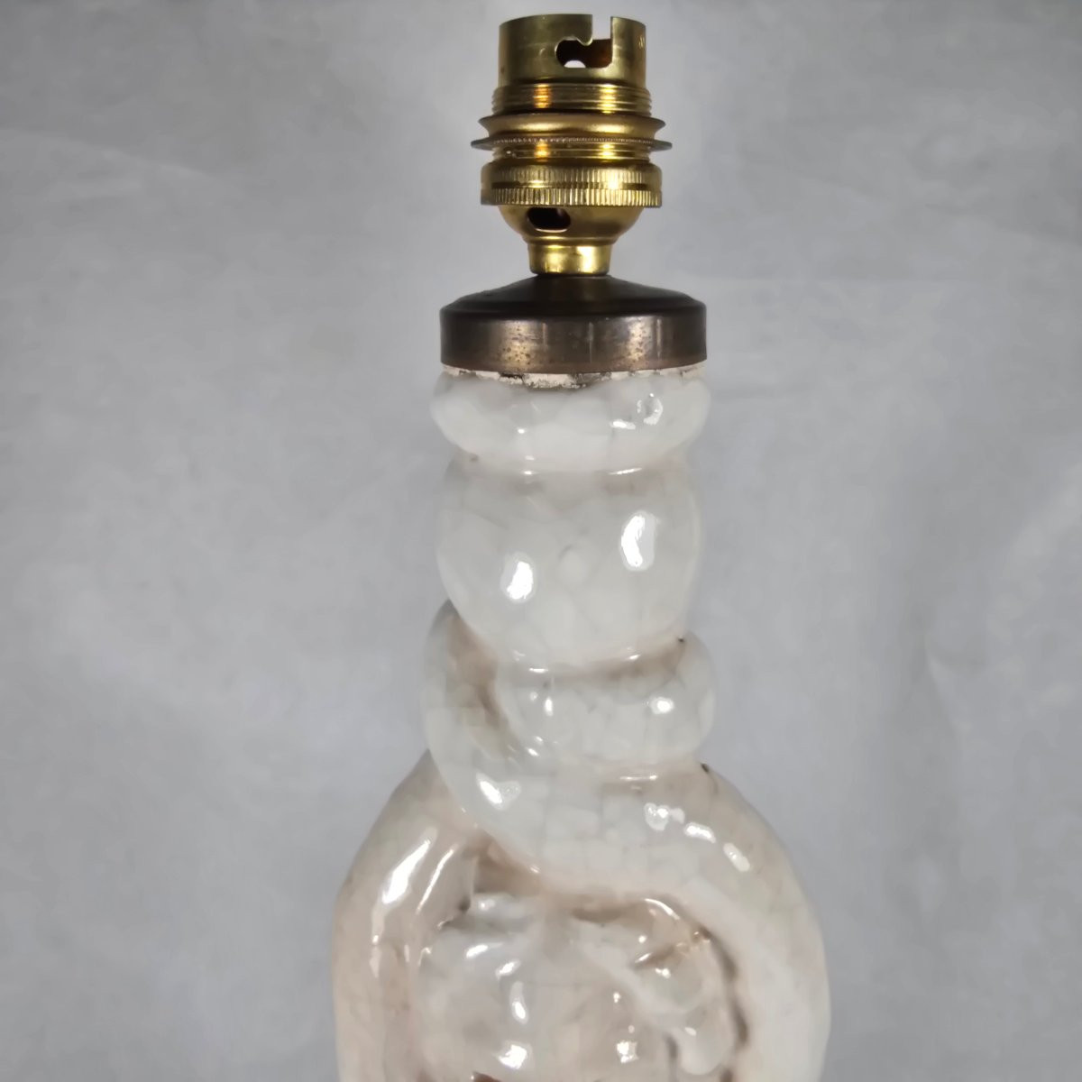 Grande Lampe "sirène " en céramique craquelée annees 40-photo-4