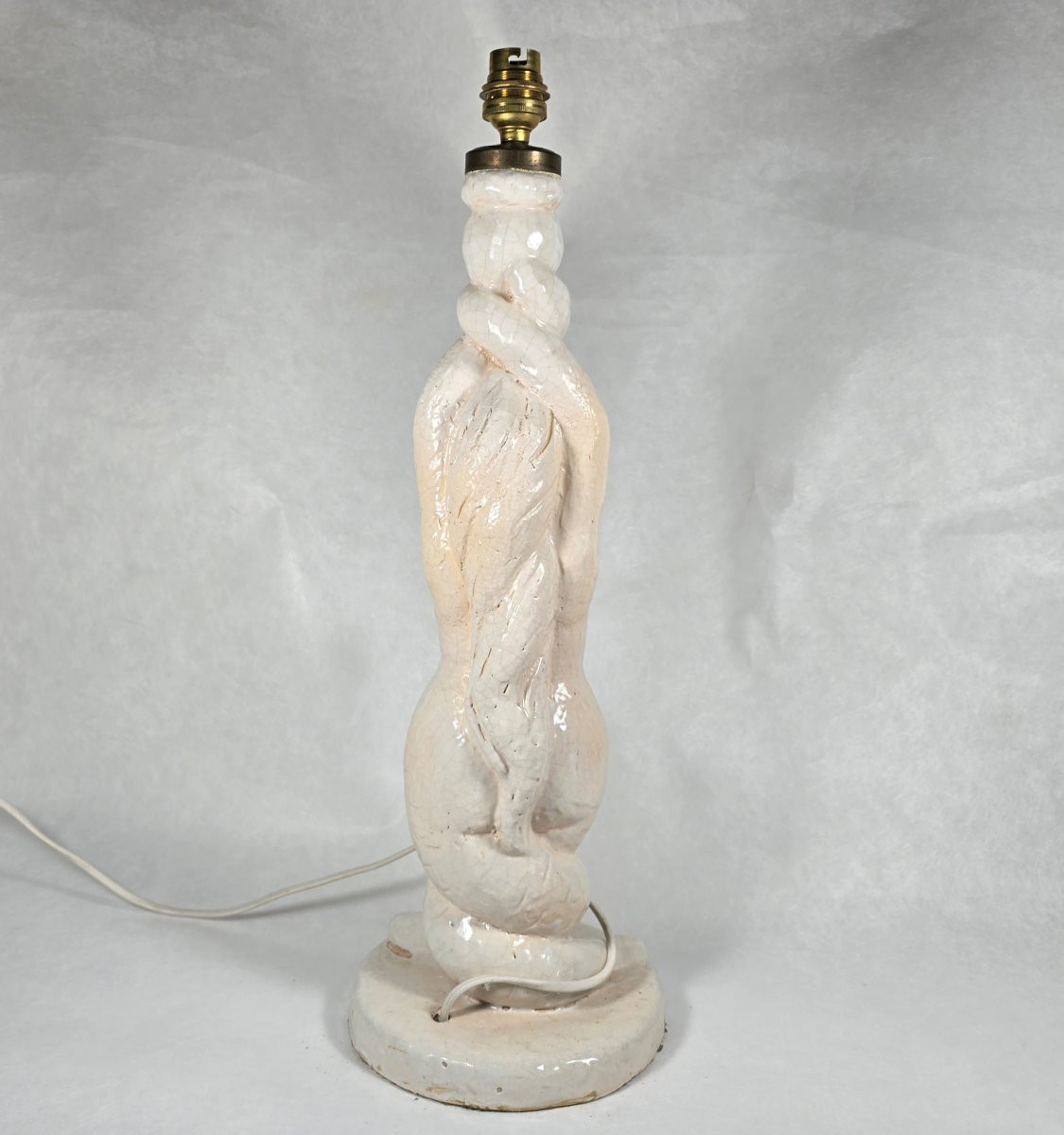 Grande Lampe "sirène " en céramique craquelée annees 40-photo-6
