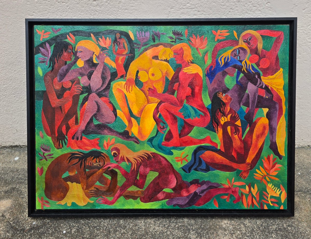 Composition expressionniste, huile sur toile 1950.-photo-3
