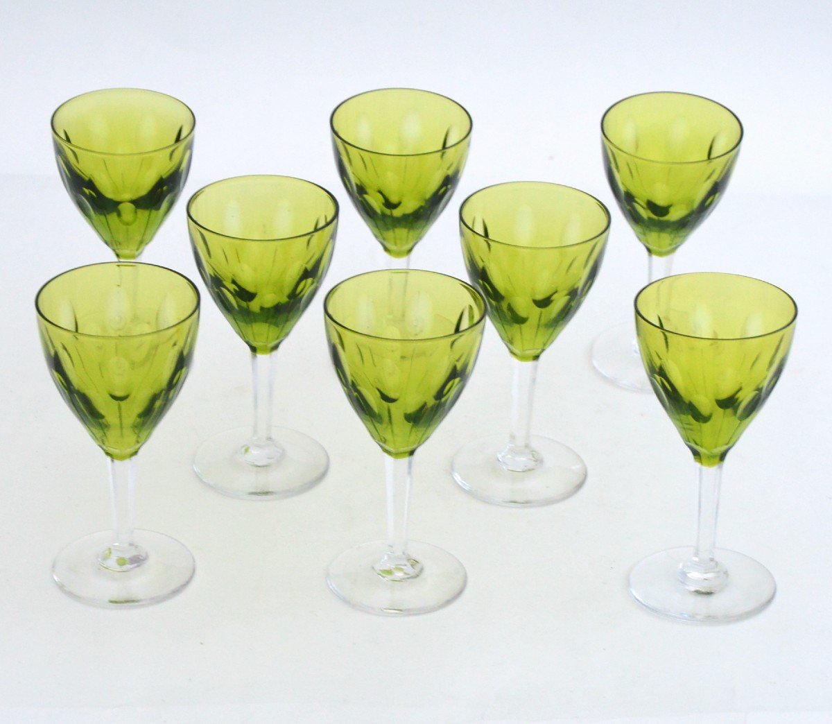 Huit Verres En Cristal Taillé Vert Du Val Saint Lambert  Modèle Nestor-photo-1