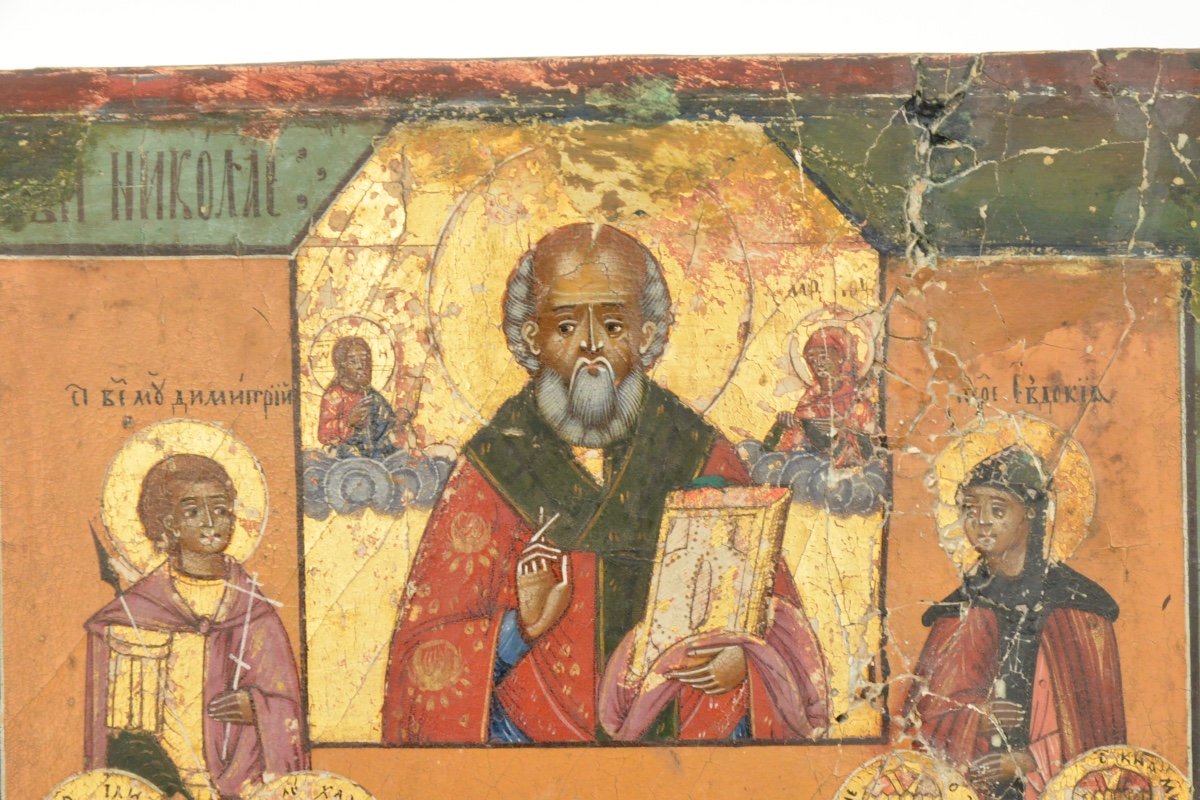 Russian Icon Saint Nicolas With Other Saints 19th Century-photo-3