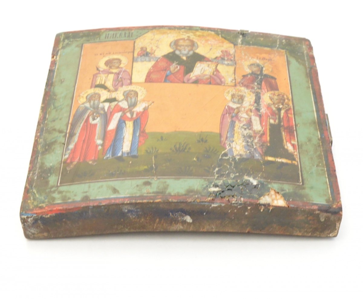 Russian Icon Saint Nicolas With Other Saints 19th Century-photo-6