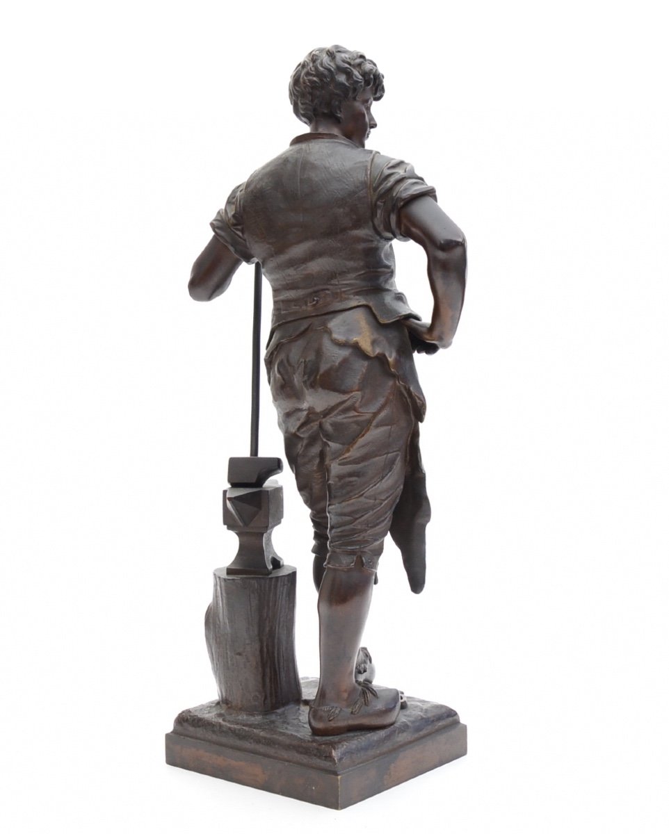 Eutrope Bouret (1833 - 1906) Sculpture En Bronze à Patine - Le Travail -photo-4
